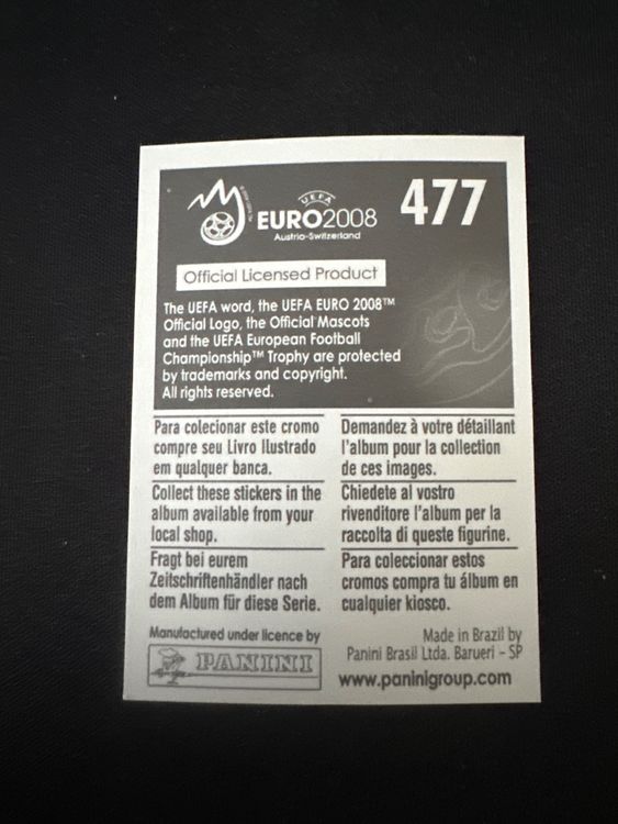 Panini UEFA EURO 2008 – Nr. 477 – Olof Mellberg – Action – Südamerika-Version – Rückseite