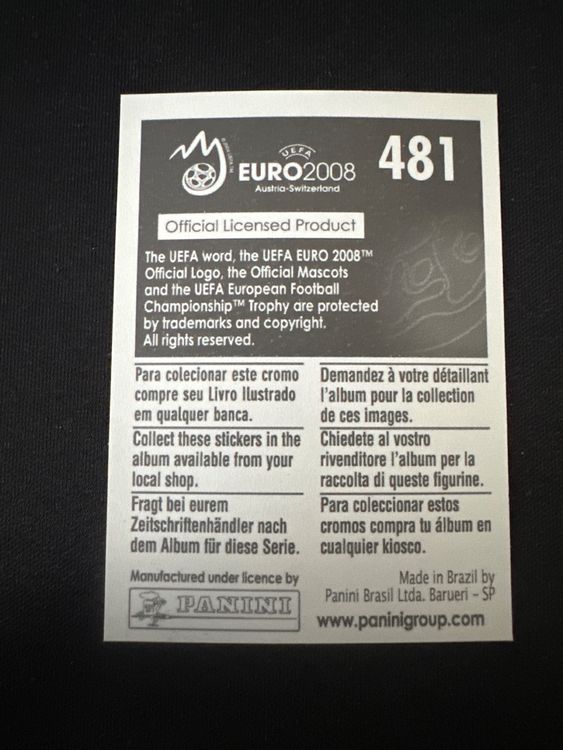 Panini UEFA EURO 2008 – Nr. 481 – Simao – Action – Südamerika-Version – Rückseite