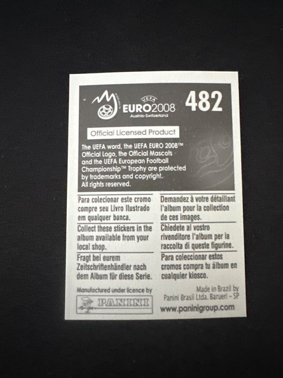 Panini UEFA EURO 2008 – Nr. 482 – Niko Kranjcar – Action – Südamerika-Version – Rückseite