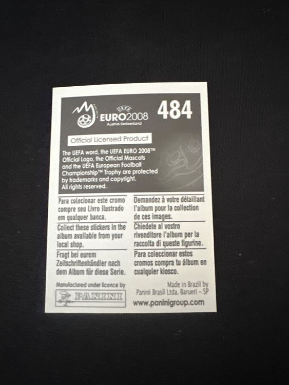 Panini UEFA EURO 2008 – Nr. 484 – Emre Belözoglu – Action – Südamerika-Version – Rückseite
