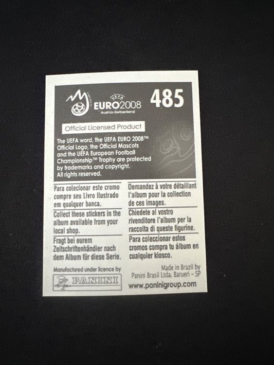 Panini UEFA EURO 2008 – Nr. 485 – Gökhan Inler – Action – Südamerika-Version – Rückseite