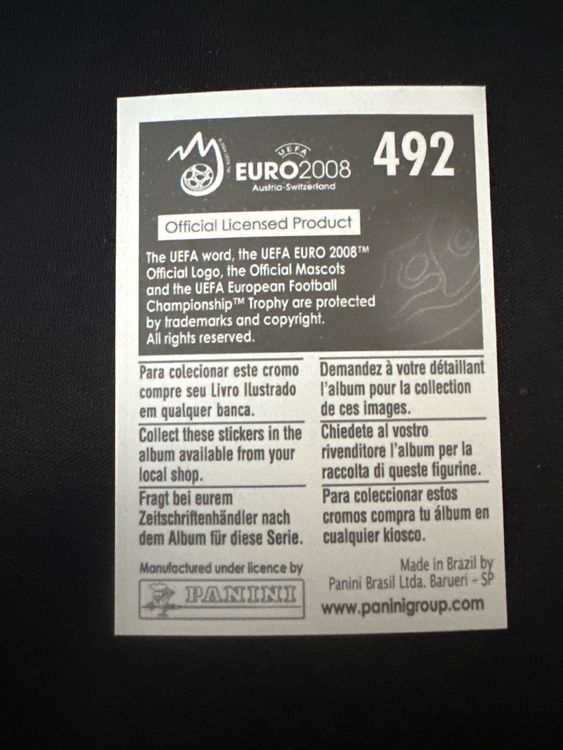 Panini UEFA EURO 2008 – Nr. 492 – Deco – Action – Südamerika-Version – Rückseite