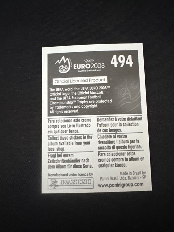 Panini UEFA EURO 2008 – Nr. 494 – Michael Ballack – Action – Südamerika-Version – Rückseite