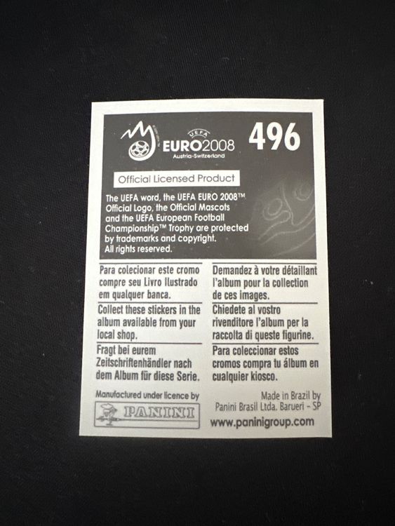 Panini UEFA EURO 2008 – Nr. 496 – Patrick Vieira – Action – Südamerika-Version – Rückseite