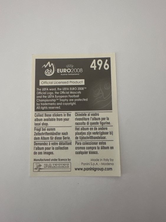 Panini UEFA EURO 2008 – Nr. 496 – Patrick Vieira – Action – Schweizer Edition – Rückseite