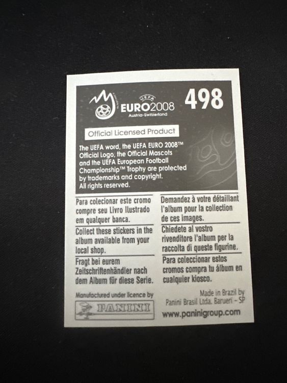 Panini UEFA EURO 2008 – Nr. 498 – Clarence Seedorf – Action – Südamerika-Version – Rückseite