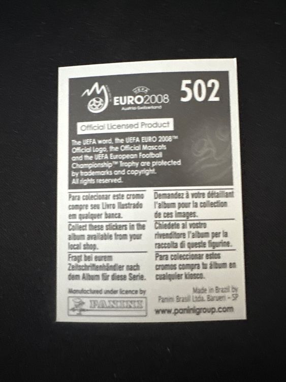 Panini UEFA EURO 2008 – Nr. 502 – Franck Ribery – Action – Südamerika-Version – Rückseite