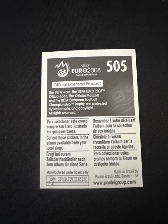 Panini UEFA EURO 2008 – Nr. 505 – Ciprian Marica – Action – Südamerika-Version – Rückseite