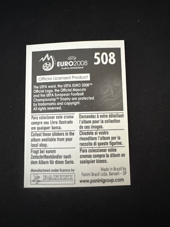 Panini UEFA EURO 2008 – Nr. 508 – Theofanis Gekas – Action – Südamerika-Version – Rückseite