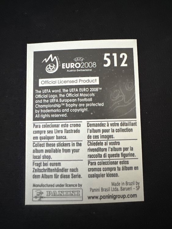 Panini UEFA EURO 2008 – Nr. 512 – Alexander Frei – Action – Südamerika-Version – Rückseite