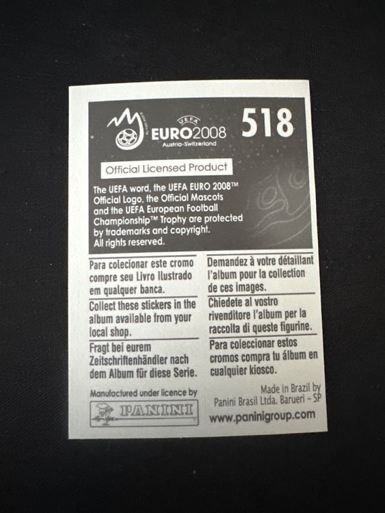 Panini UEFA EURO 2008 – Nr. 518 – Angelos Charisteas – Action – Südamerika-Version – Rückseite