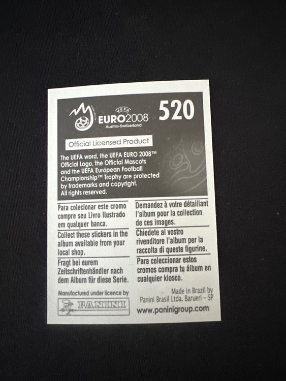 Panini UEFA EURO 2008 – Nr. 520 – Ruud van Nistelrooy – Action – Südamerika-Version – Rückseite