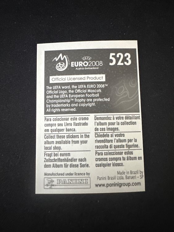 Panini UEFA EURO 2008 – Nr. 523 – Mladen Petric – Action – Südamerika-Version – Rückseite
