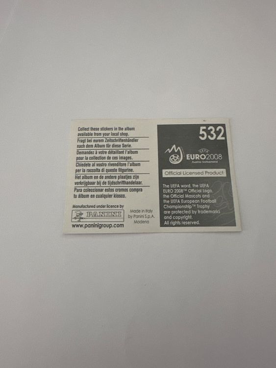 Panini UEFA EURO 2008 – Nr. 532 – Europameister 1992 Dänemark – Schweizer Edition – Rückseite