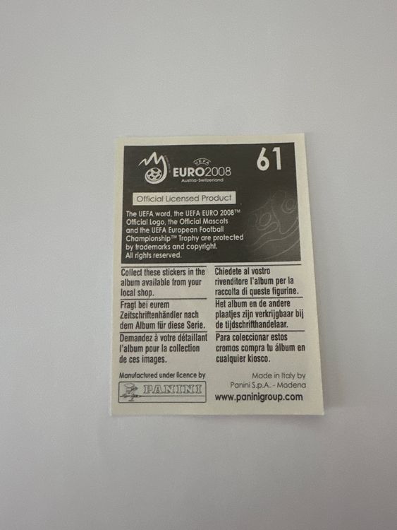 Panini UEFA EURO 2008 – Nr. 61 – Gelson Fernandes – Schweizer Edition – Rückseite