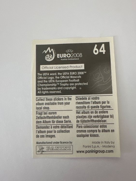 Panini UEFA EURO 2008 – Nr. 64 – Hakan Yakin – Schweizer Edition – Rückseite