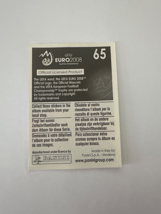 Panini UEFA EURO 2008 – Nr. 65 – Tranquillo Barnetta – Schweizer Edition – Rückseite