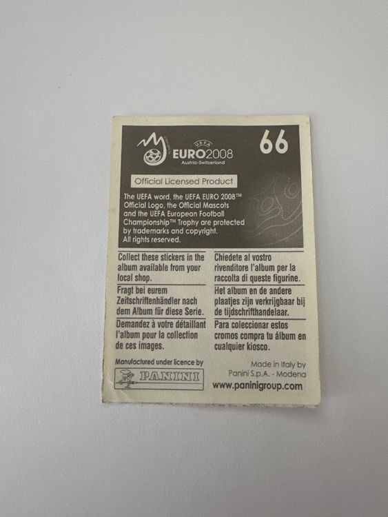 Panini UEFA EURO 2008 – Nr. 66 – Xavier Margairaz – Schweizer Edition – Rückseite