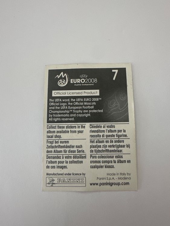 Panini UEFA EURO 2008 – Nr. 7 – Innsbruck-Tirol Logo – Schweizer Edition – Rückseite