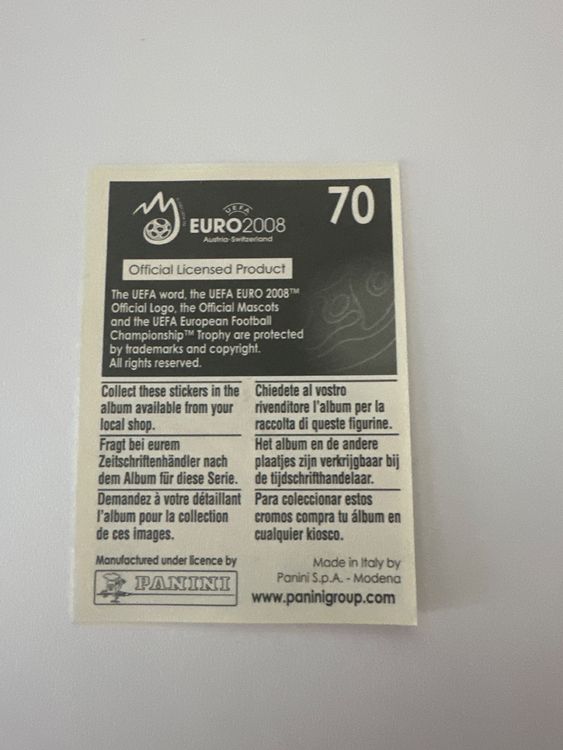Panini UEFA EURO 2008 – Nr. 70 – Marco Streller – Schweizer Edition – Rückseite