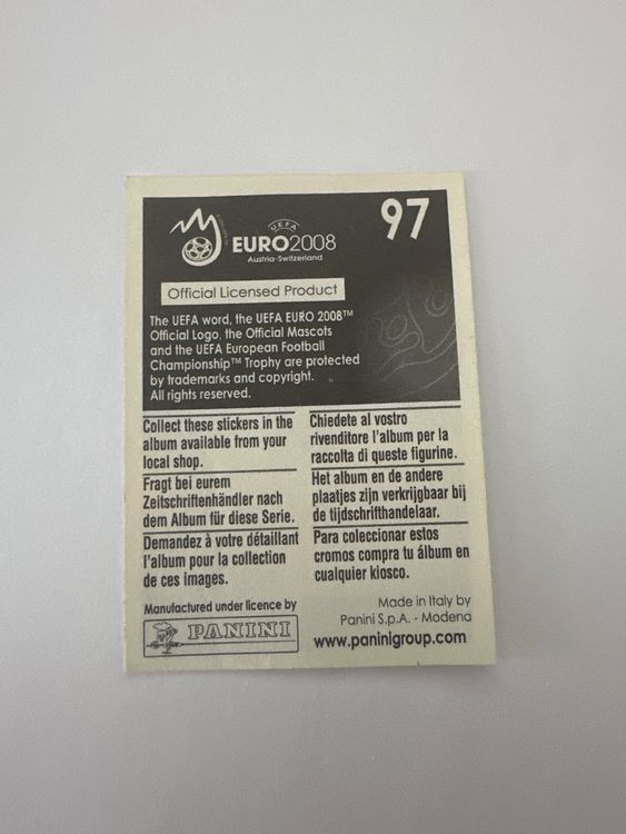 Panini UEFA EURO 2008 – Nr. 97 – Jaromir Blazek – Schweizer Edition – Rückseite