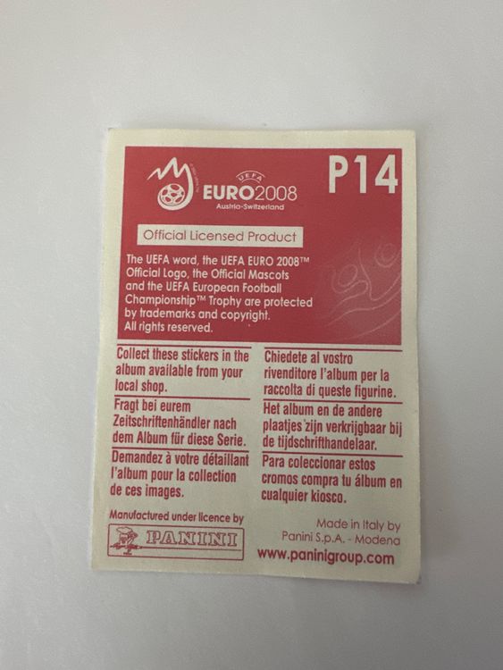 Panini UEFA EURO 2008 – Nr. P14 – Johan Vonlanthen – Action – Schweizer Edition – Rückseite