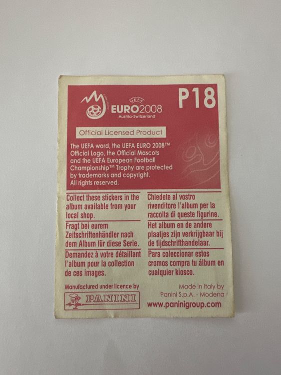 Panini UEFA EURO 2008 – Nr. P18 – Philippe Senderos – Action – Schweizer Edition – Rückseite