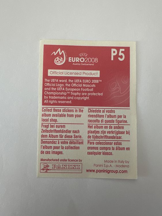 Panini UEFA EURO 2008 – Nr. P5 – Alexander Frei – Action – Schweizer Edition – Rückseite
