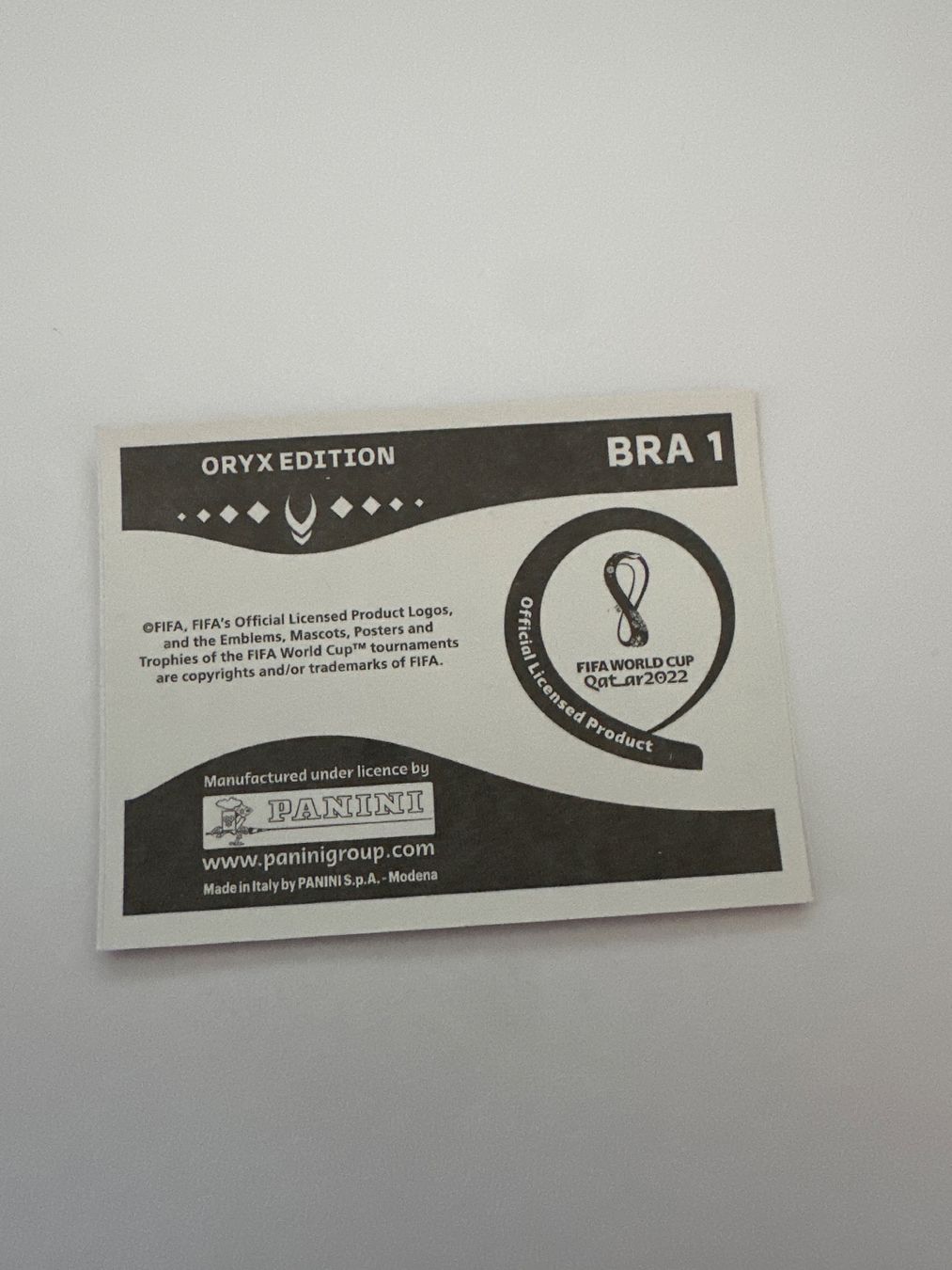 Panini FIFA WM 2022 Oryx - BRA 1 - Team Photo - Brazil – Original-Zustandsfoto Rückseite