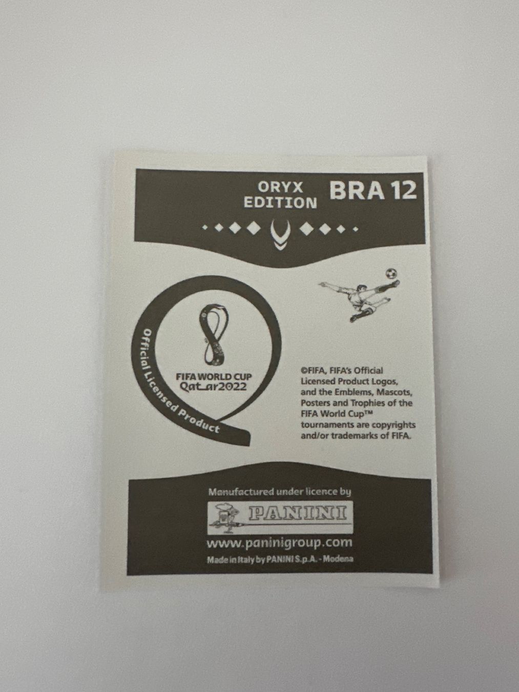 Panini FIFA WM 2022 Oryx - BRA 12 - Fabinho – Original-Zustandsfoto Rückseite