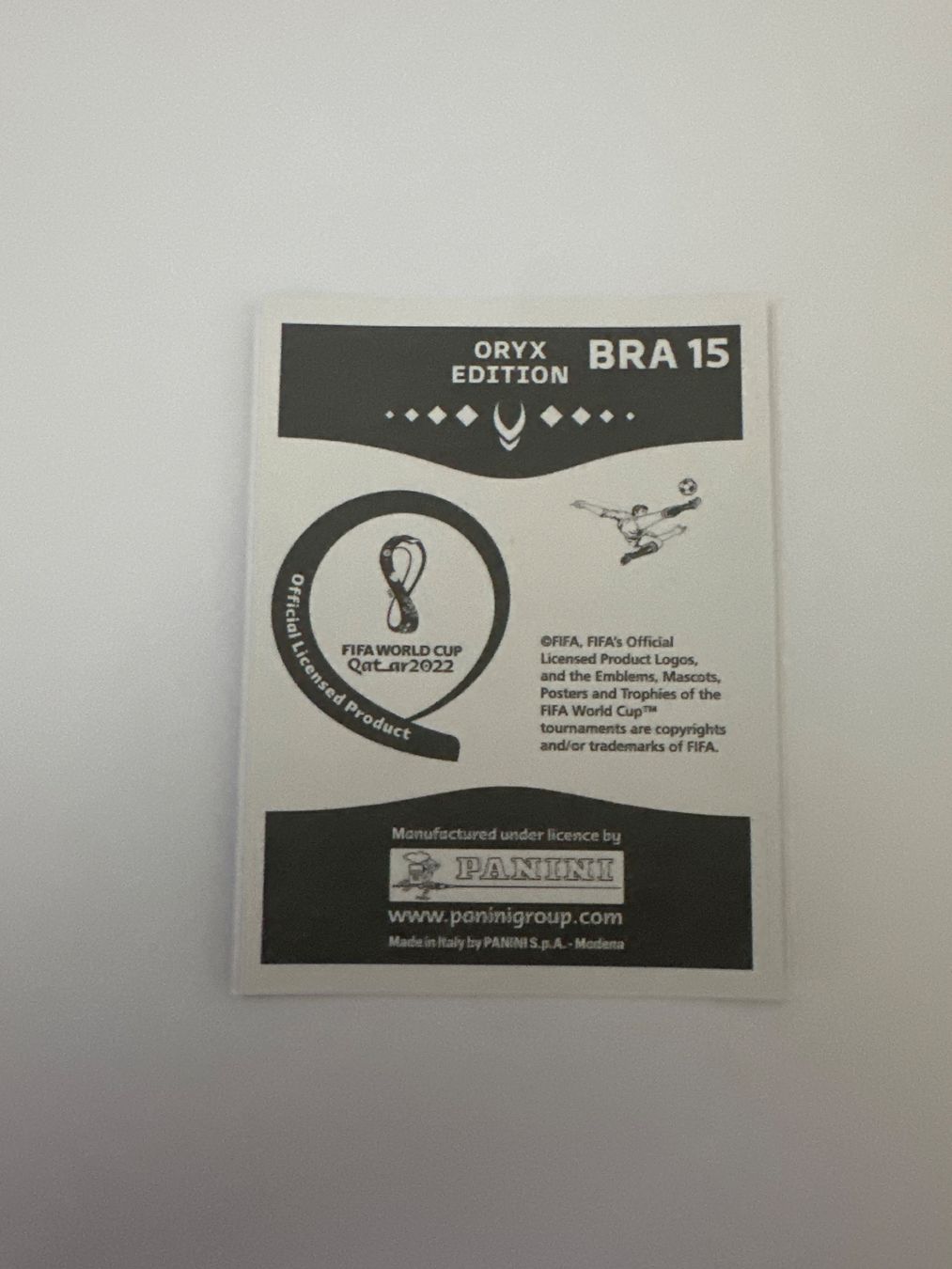 Panini FIFA WM 2022 Oryx - BRA 15 - Antony – Original-Zustandsfoto Rückseite