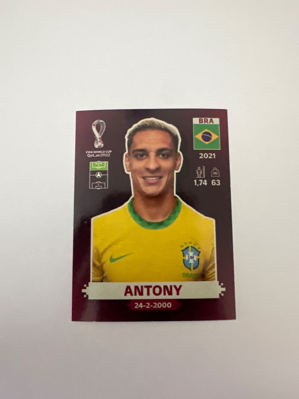 Panini FIFA WM 2022 Oryx - BRA 15 - Antony – Original-Zustandsfoto Vorderseite