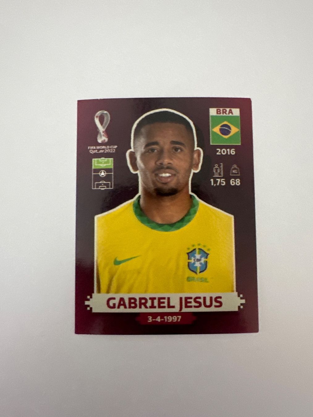 Panini FIFA WM 2022 Oryx - BRA 16 - Gabriel Jesus – Original-Zustandsfoto Vorderseite