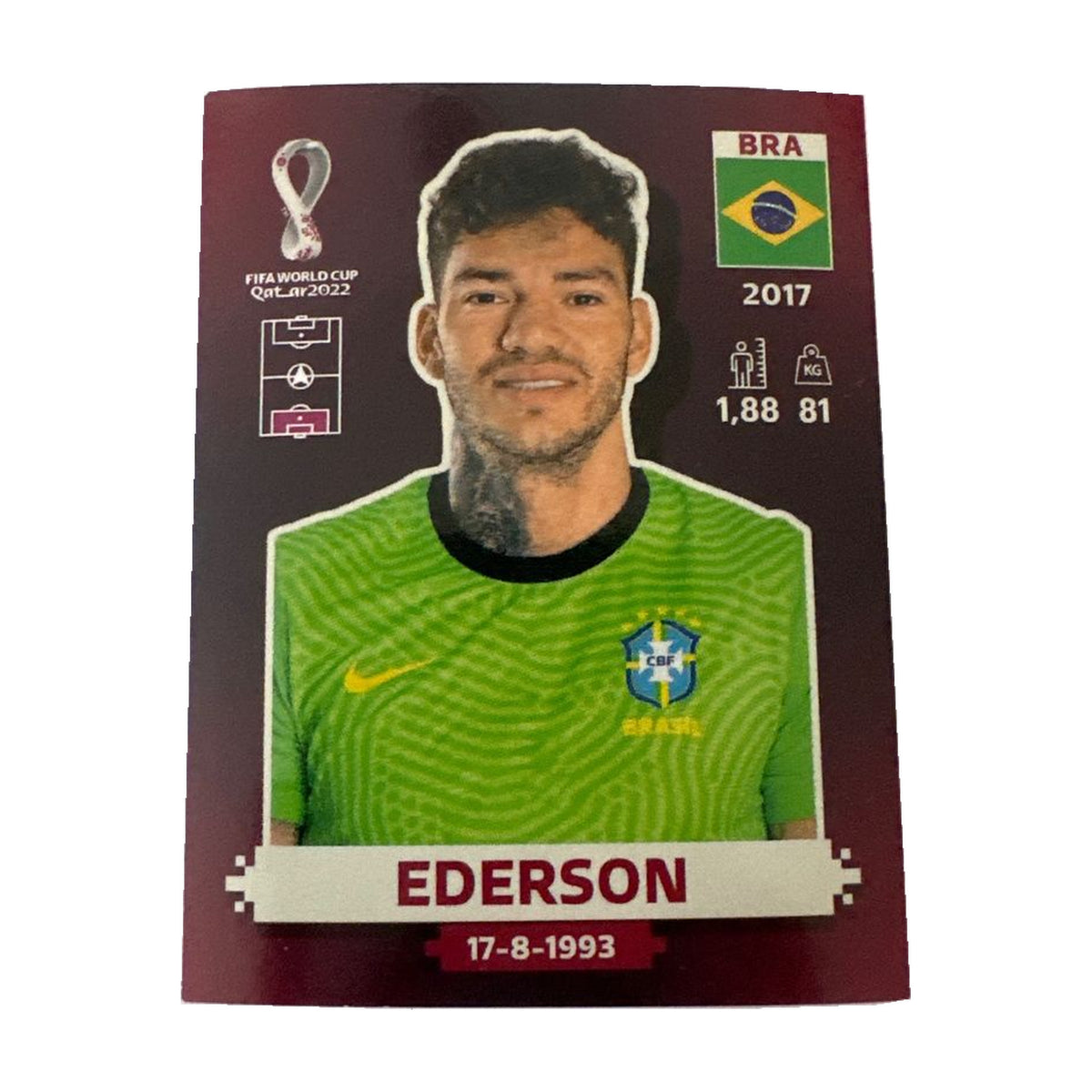 Panini FIFA WM 2022 Oryx BRA 4 – Ederson, Original-Sticker Vorderseite