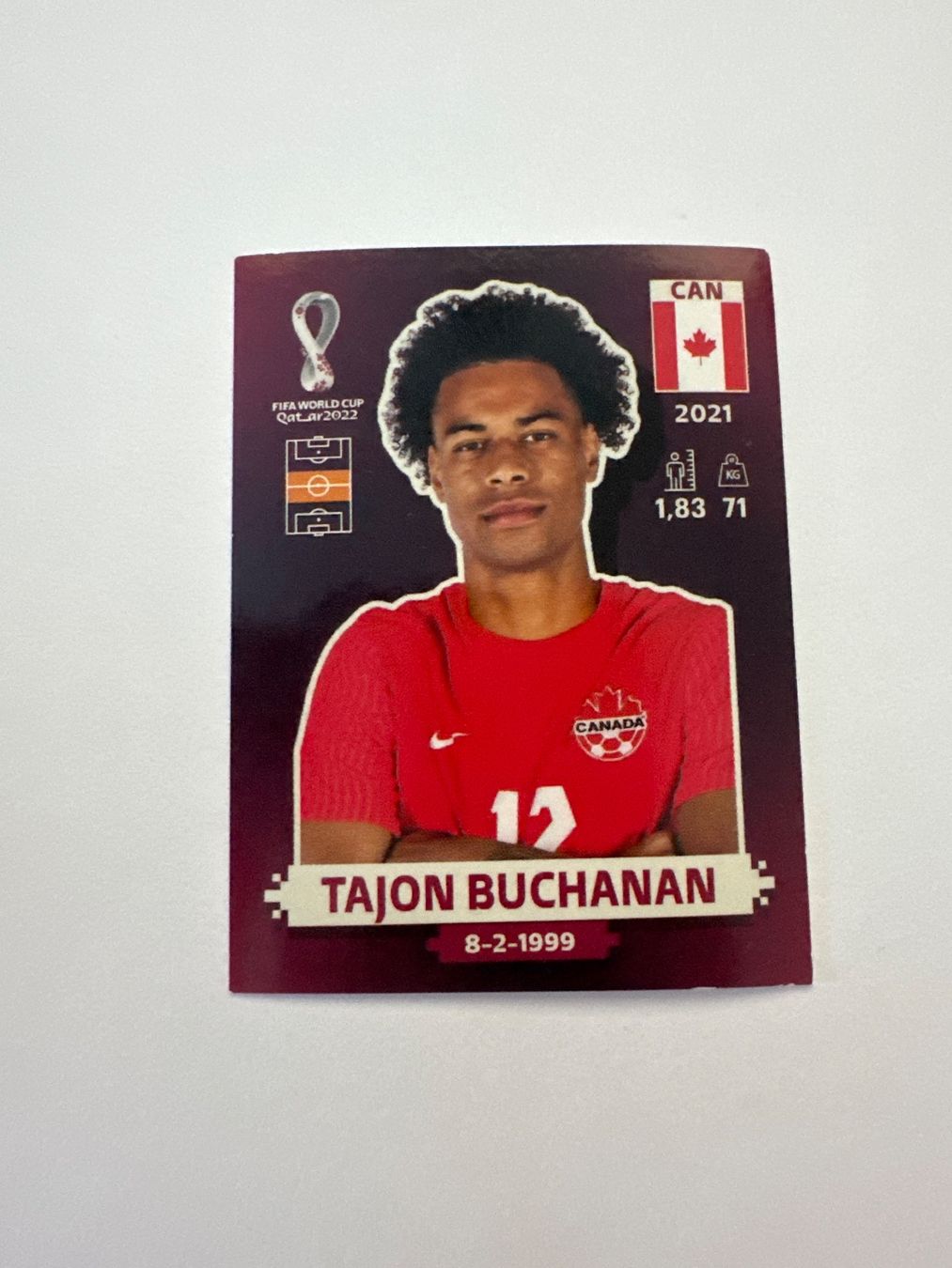 Panini FIFA WM 2022 Oryx - CAN 11 - Tajon Buchanan – Original-Zustandsfoto Vorderseite