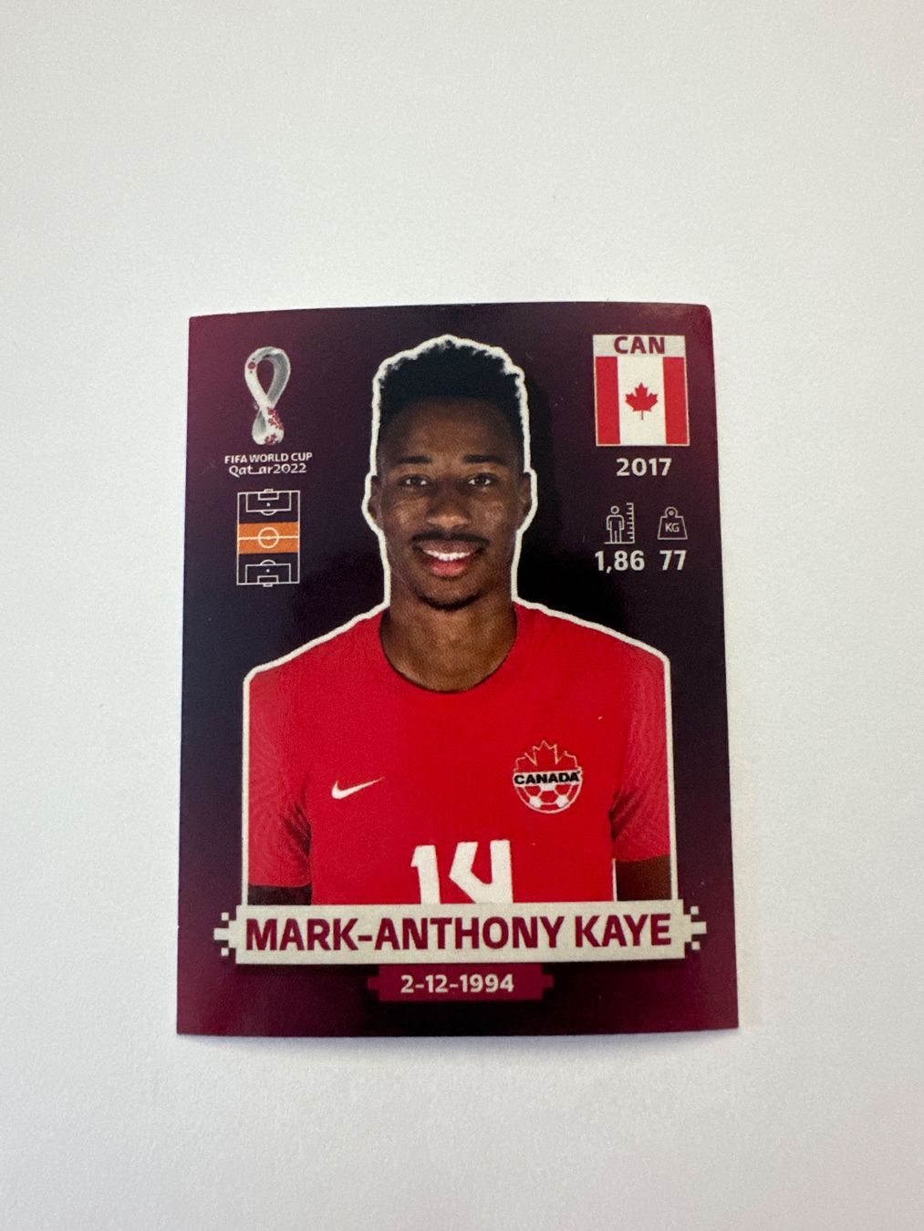 Panini FIFA WM 2022 Oryx - CAN 15 - Mark-Anthony Kaye – Original-Zustandsfoto Vorderseite