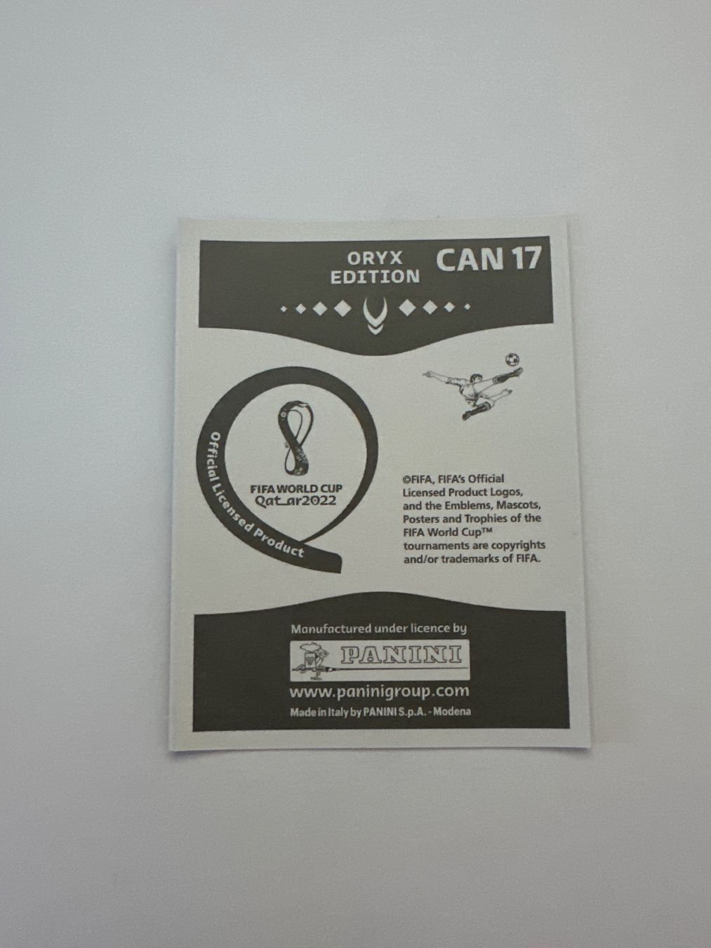 Panini FIFA WM 2022 Oryx - CAN 17 - Samuel Piette – Original-Zustandsfoto Rückseite