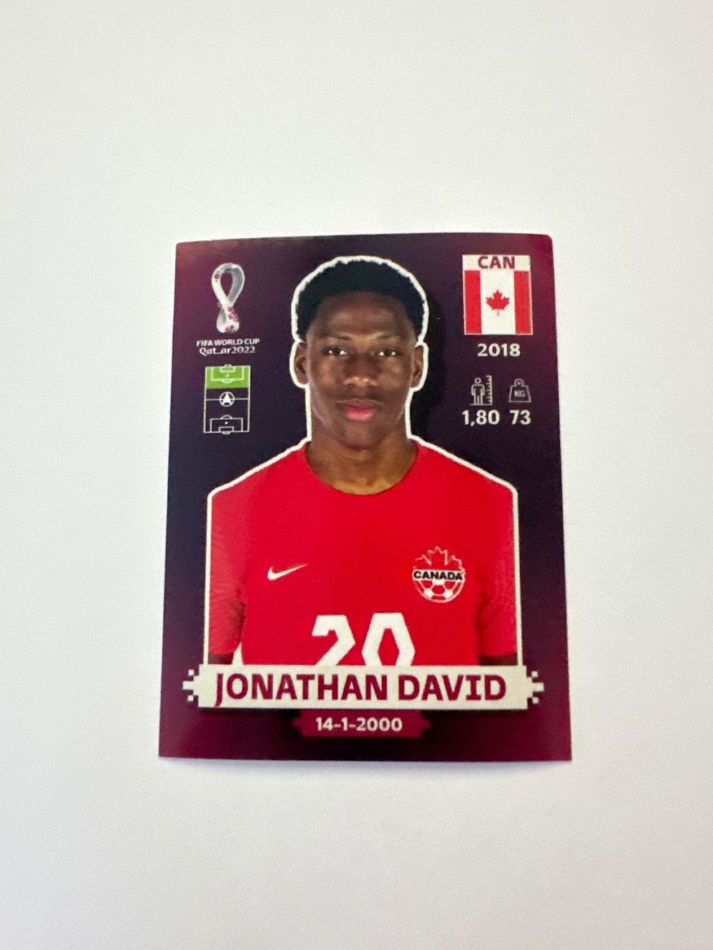 Panini FIFA WM 2022 Oryx - CAN 18 - Jonathan David – Original-Zustandsfoto Vorderseite