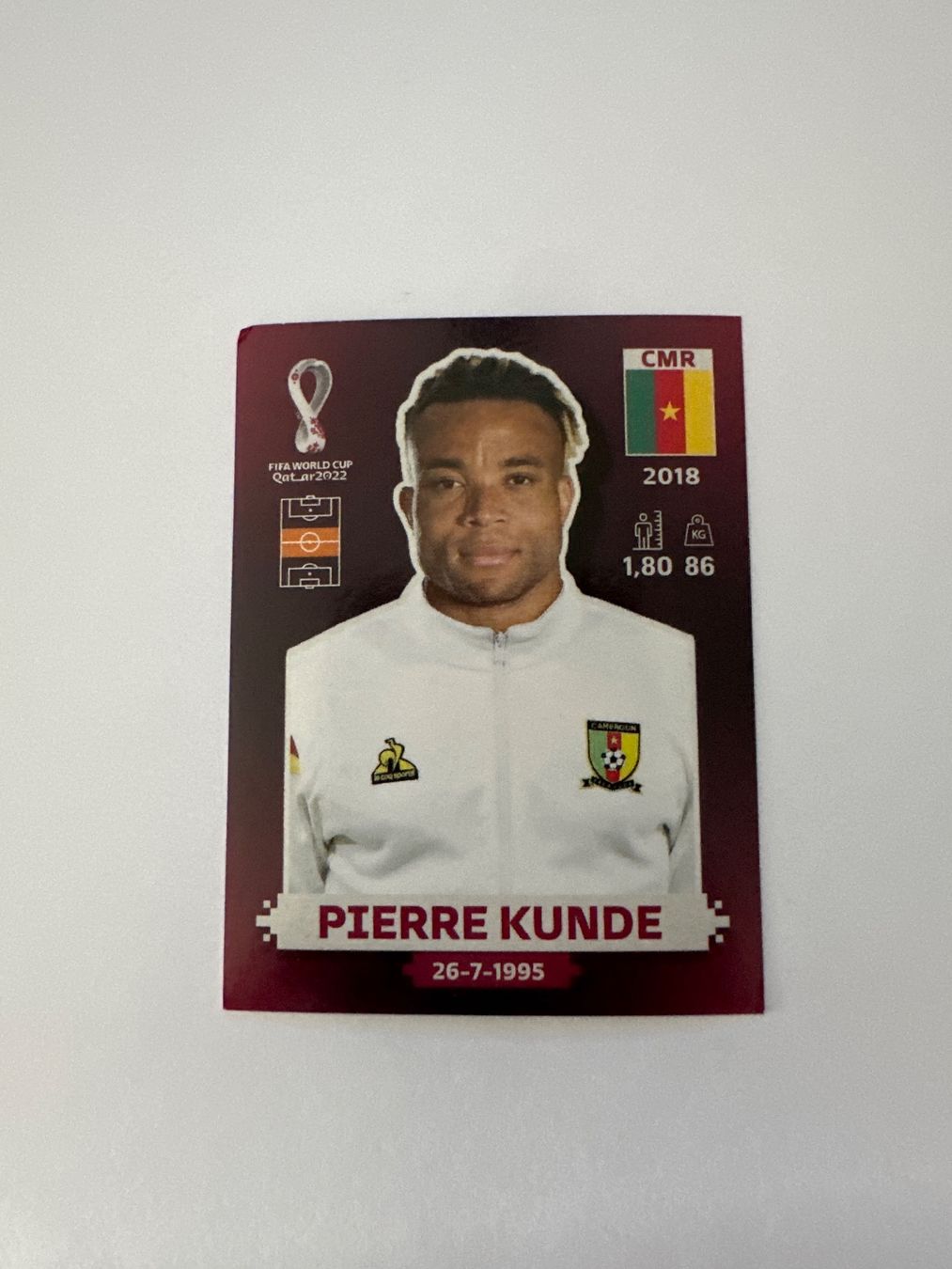 Panini FIFA WM 2022 Oryx - CMR 12 - Pierre Kunde – Original-Zustandsfoto Vorderseite