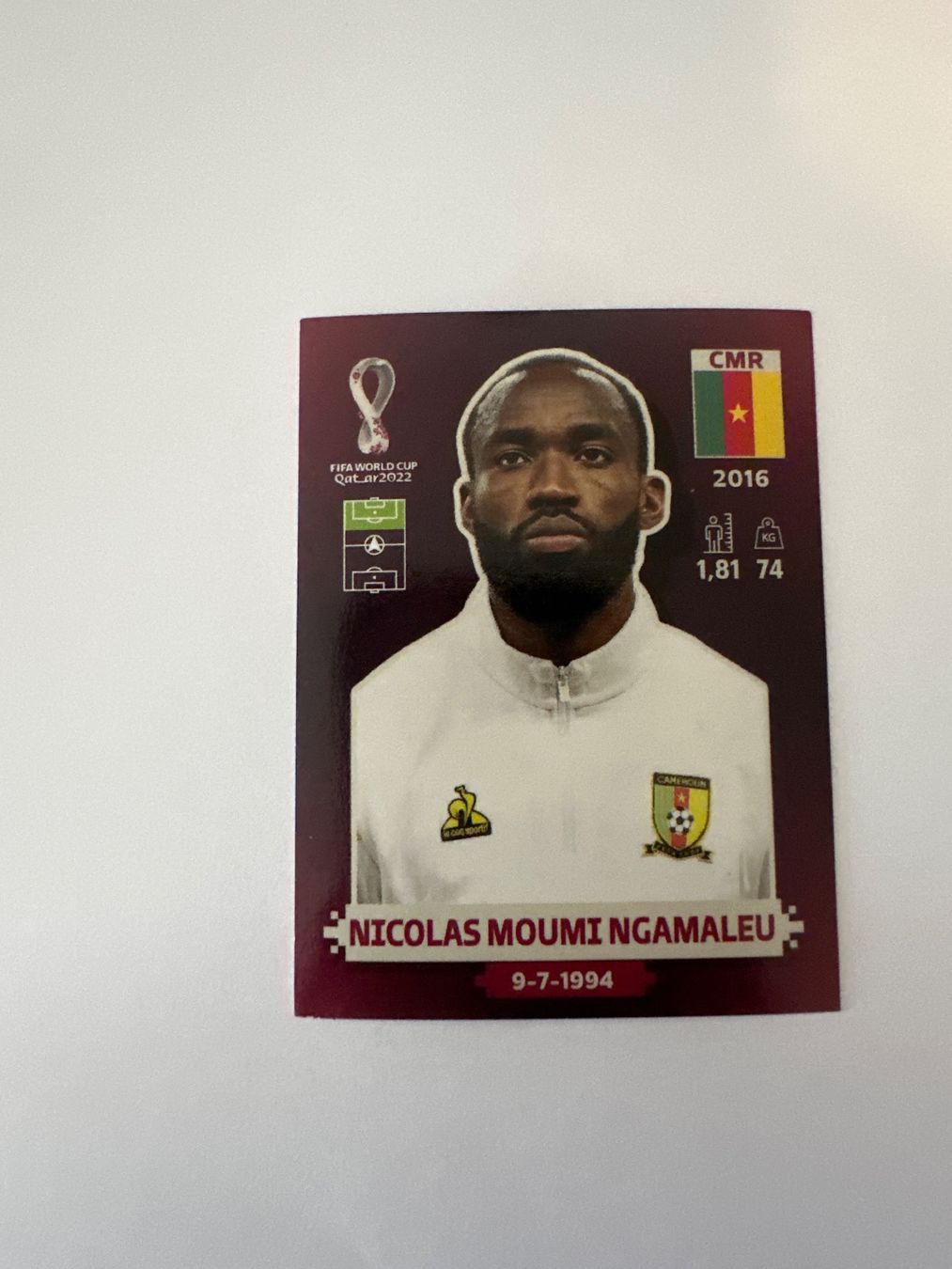 Panini FIFA WM 2022 Oryx - CMR 19 - Nicolas Moumi Ngamaleu – Original-Zustandsfoto Vorderseite