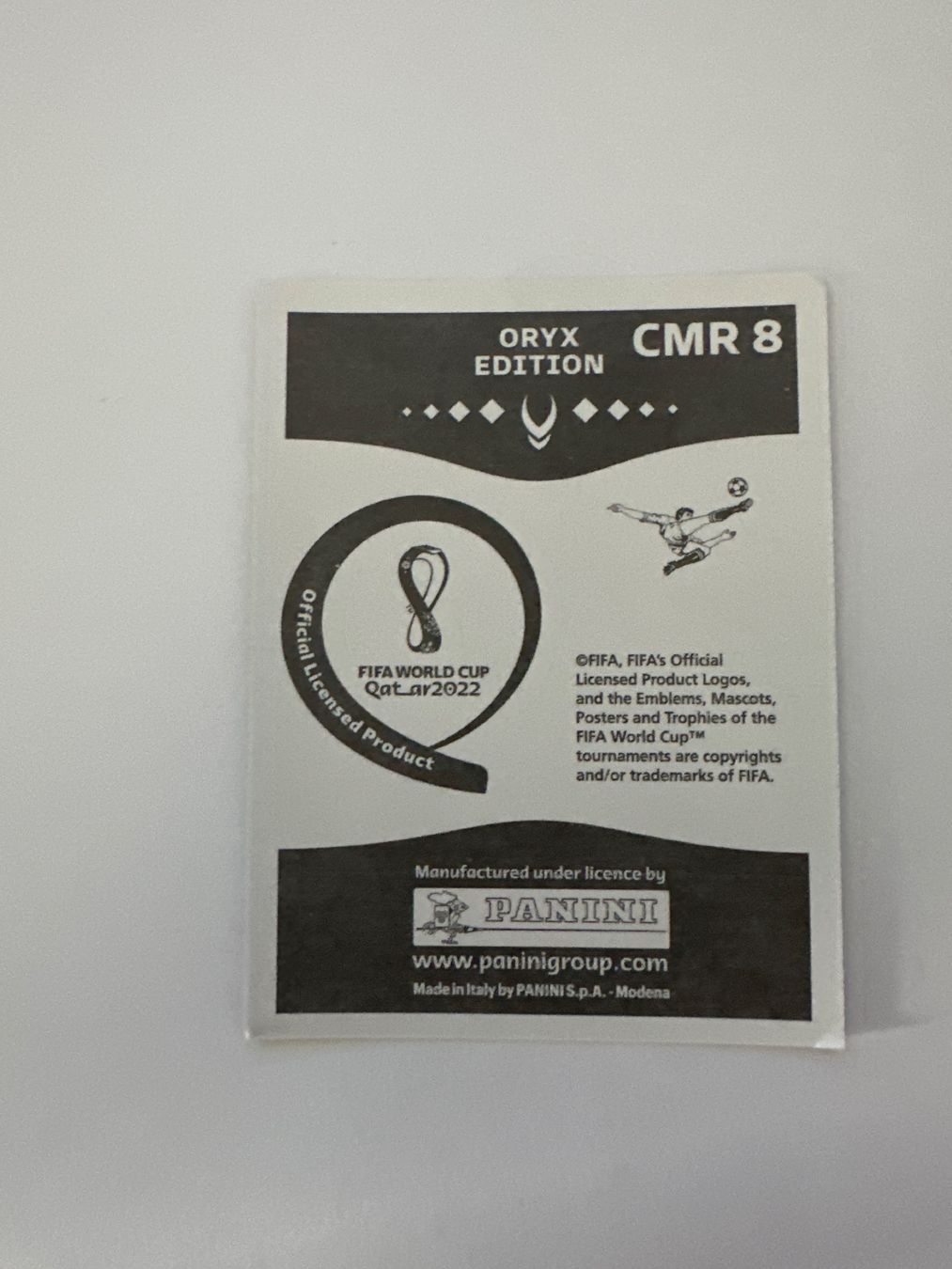Panini FIFA WM 2022 Oryx - CMR 8 - Harold Moukoudi – Original-Zustandsfoto Rückseite