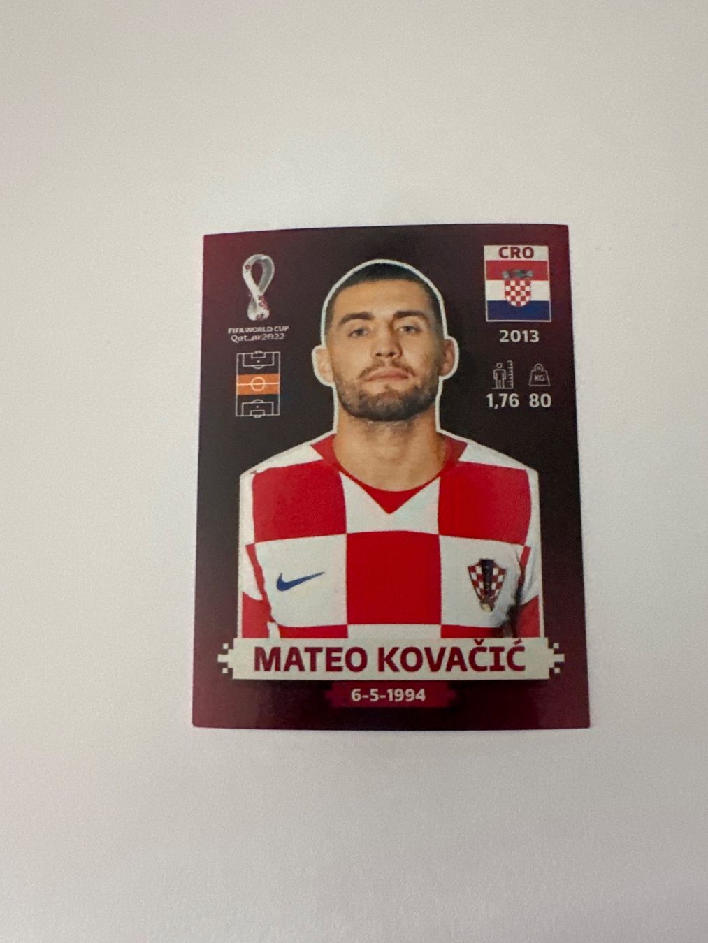 Panini FIFA WM 2022 Oryx - CRO 12 - Mateo Kovačić – Original-Zustandsfoto Vorderseite