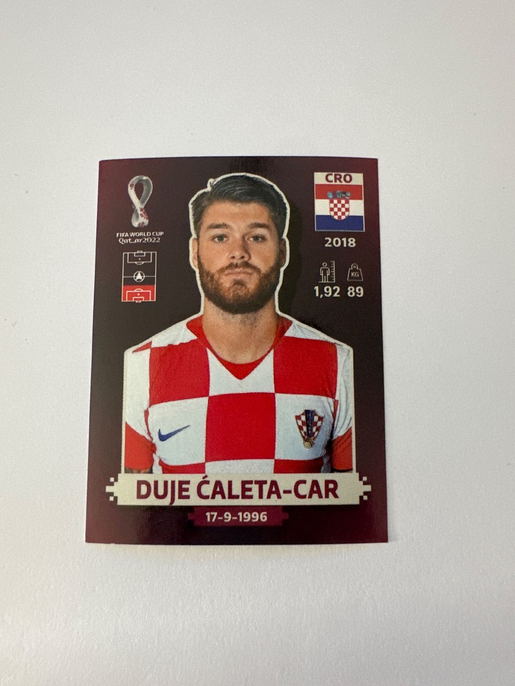 Panini FIFA WM 2022 Oryx - CRO 5 - Duje Ćaleta-Car – Original-Zustandsfoto Vorderseite