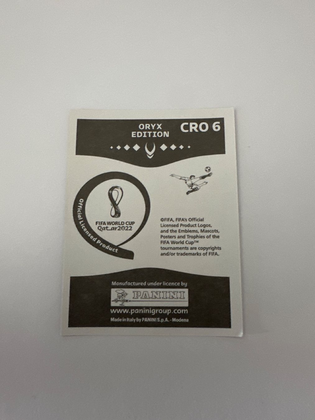 Panini FIFA WM 2022 Oryx - CRO 6 - Joško Gvardiol – Original-Zustandsfoto Rückseite
