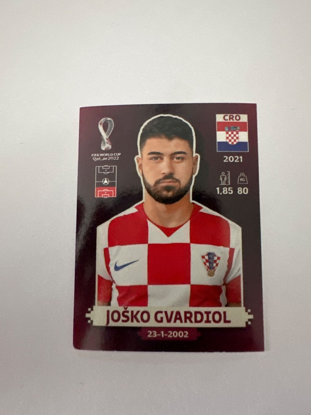 Panini FIFA WM 2022 Oryx - CRO 6 - Joško Gvardiol – Original-Zustandsfoto Vorderseite