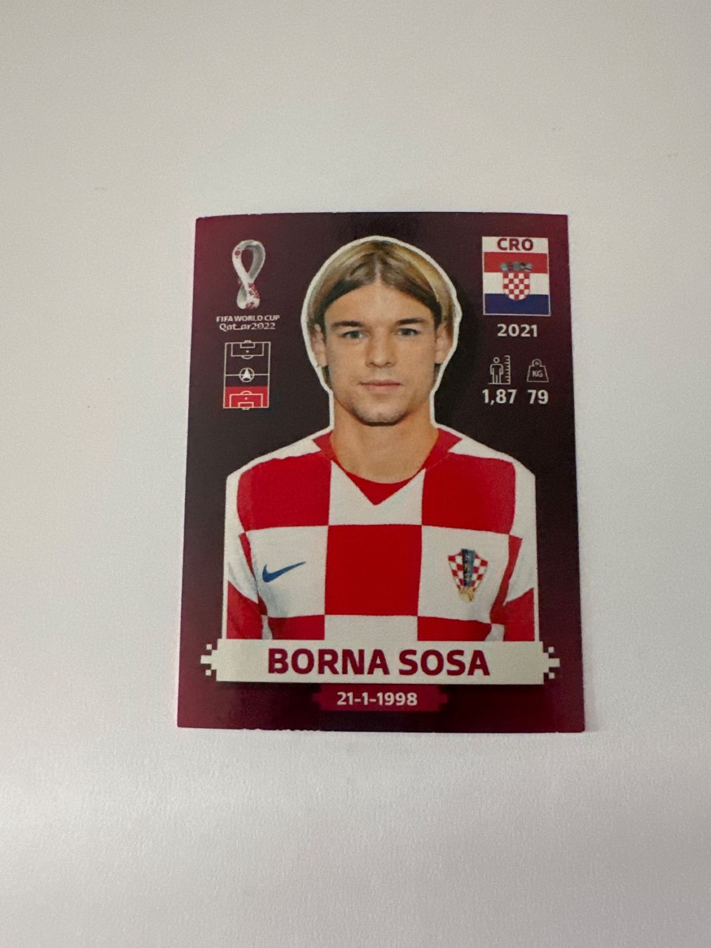 Panini FIFA WM 2022 Oryx - CRO 9 - Borna Sosa – Original-Zustandsfoto Vorderseite