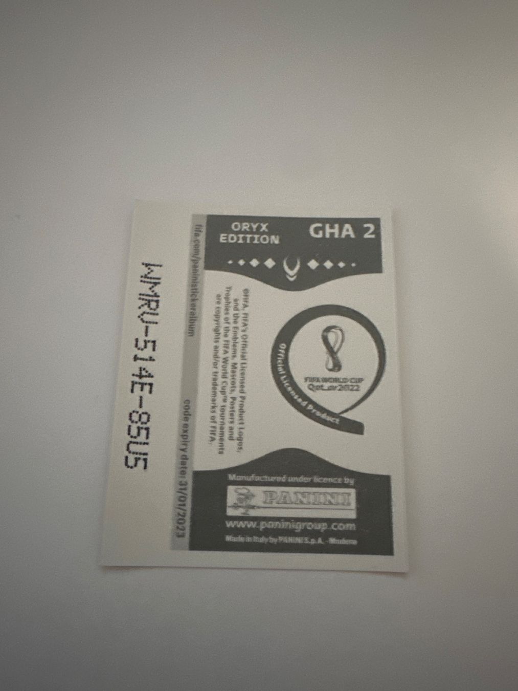 Panini FIFA WM 2022 Oryx - GHA 2 - Team Logo - Ghana – Original-Zustandsfoto Rückseite