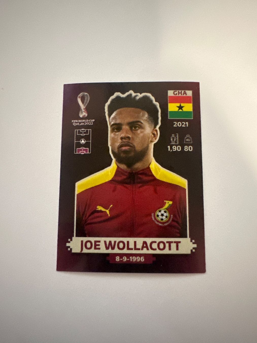 Panini FIFA WM 2022 Oryx - GHA 3 - Joe Wollacott – Original-Zustandsfoto Vorderseite