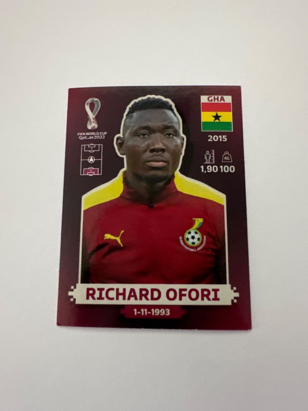 Panini FIFA WM 2022 Oryx - GHA 4 - Richard Ofori – Original-Zustandsfoto Vorderseite