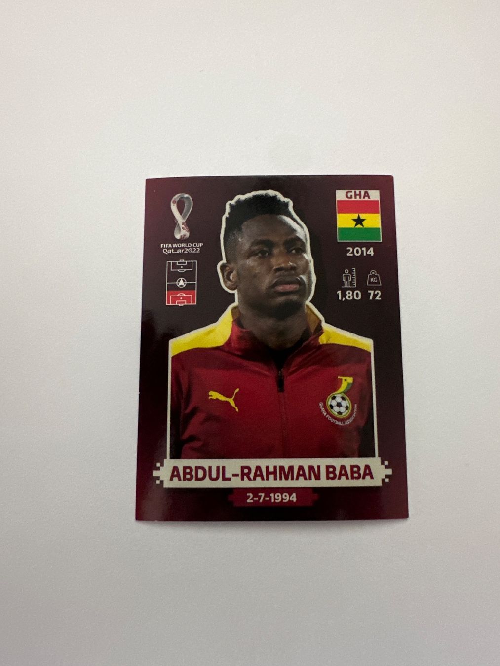 Panini FIFA WM 2022 Oryx - GHA 6 - Abdul-Rahman Baba – Original-Zustandsfoto Vorderseite